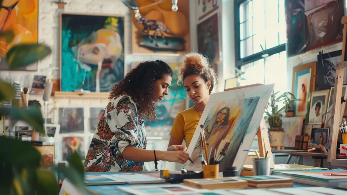 Client discussing customization options with an artist in a bright art studio