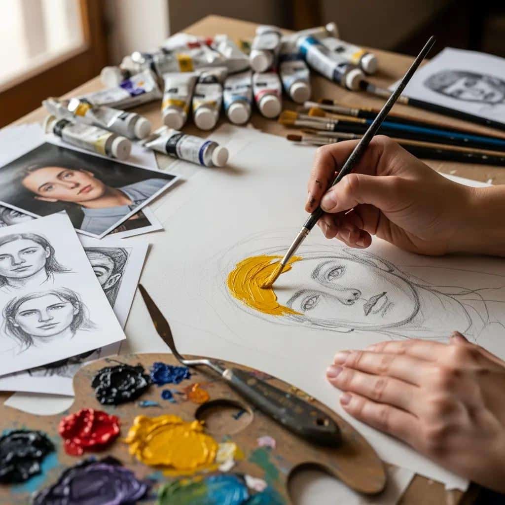 Artist creating a custom painting commission, highlighting the artistic process and personal engagement
