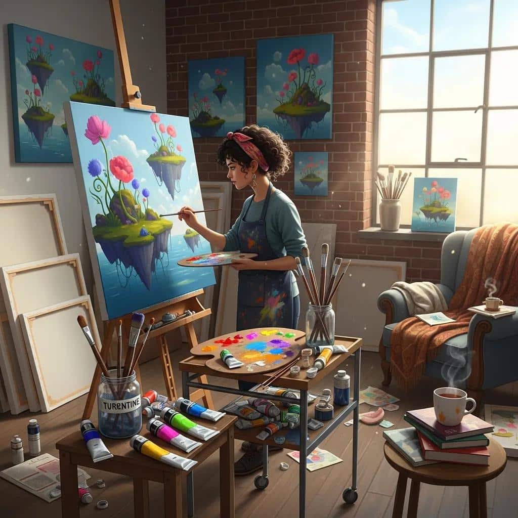 Artist Geiler Corona painting a custom commission in his studio