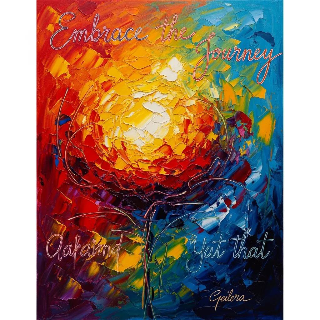 Close-up of a vibrant painting by Geiler Corona showcasing motivational themes