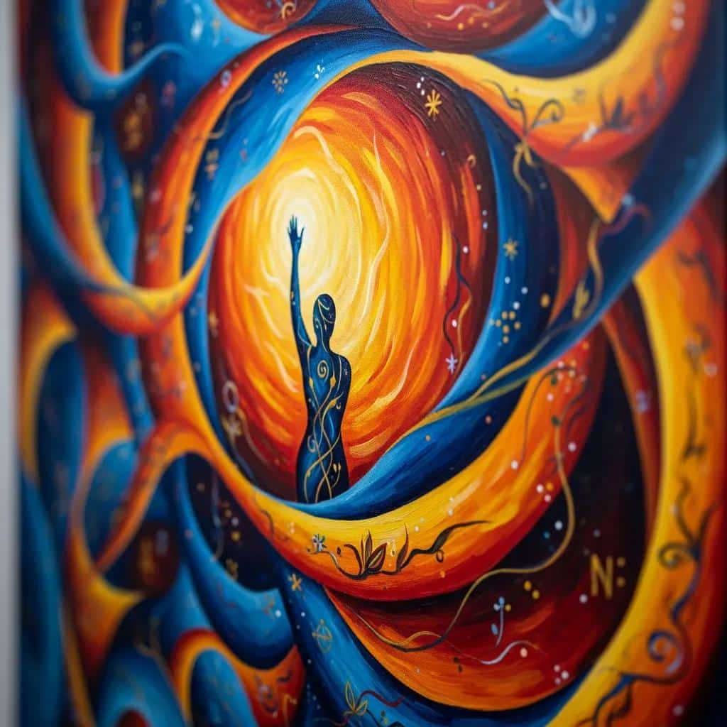 Close-up of Geiler Corona's original painting highlighting emotional depth and vibrant colors