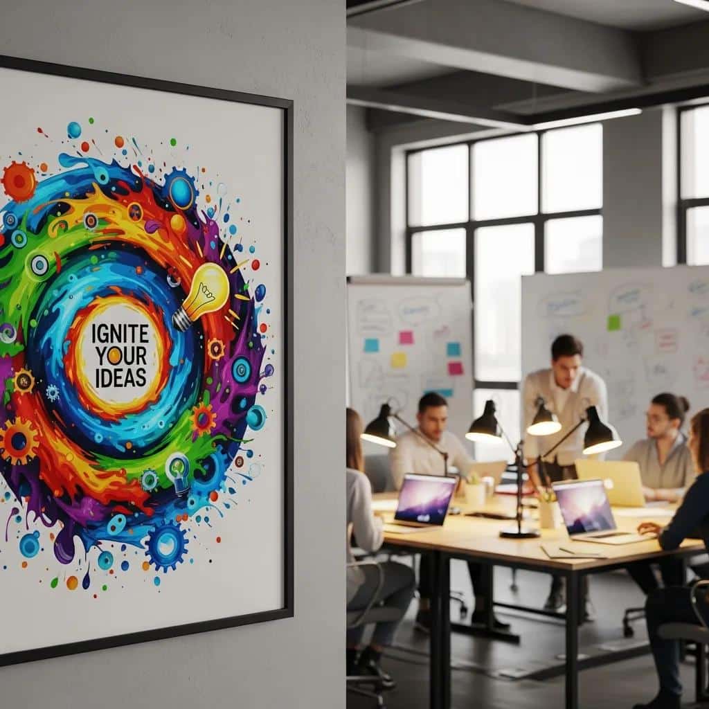 Motivational art piece in an office enhancing creativity and productivity