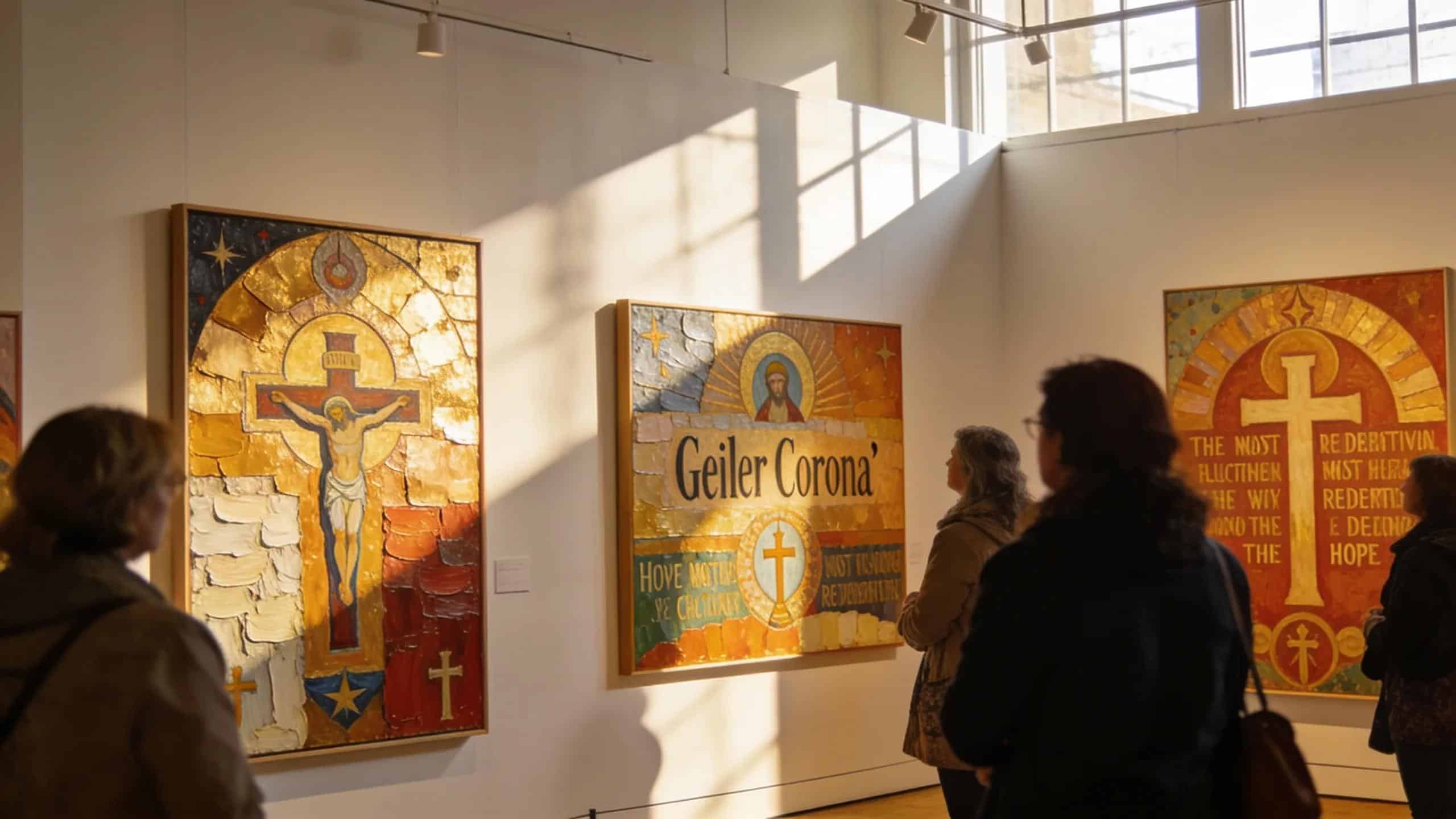 Exhibition of Christian contemporary art featuring works by Geiler Corona