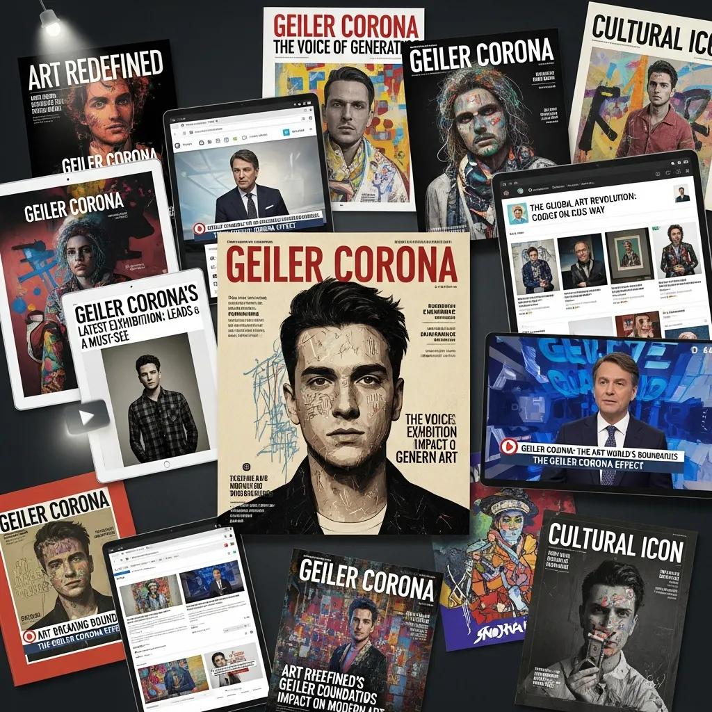 Collage of media outlets featuring Geiler Corona's artwork, highlighting diverse press coverage