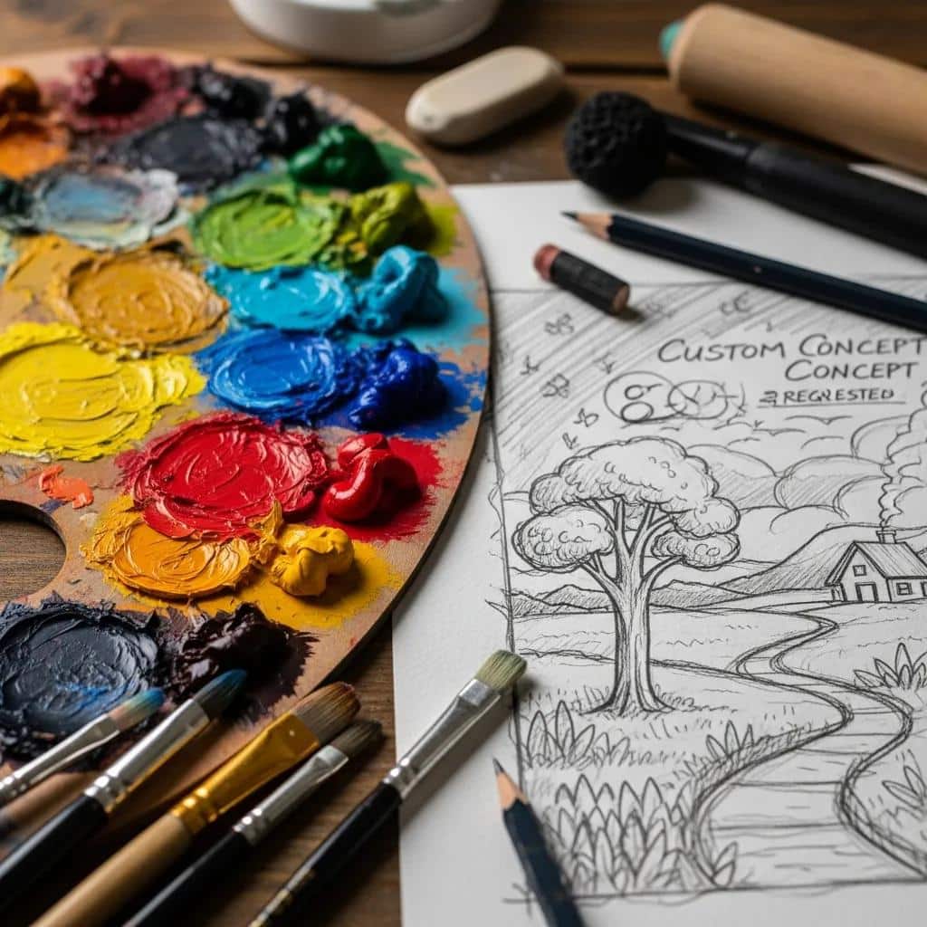 Color palette and sketch representing the customization options for commissioned artwork