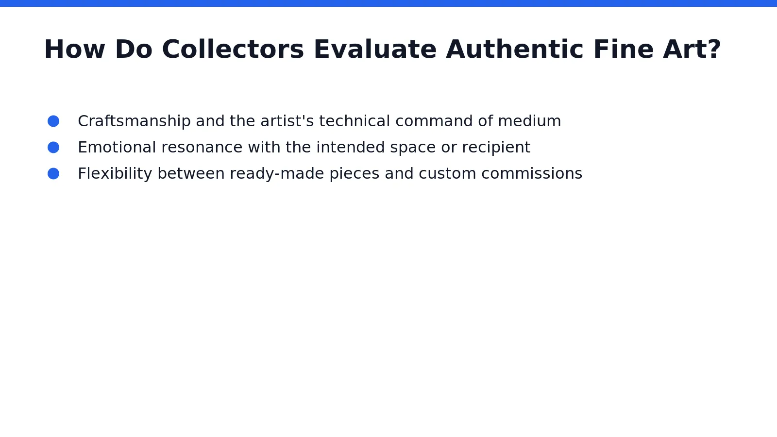 Authentic fine art evaluation starts with intention, not inventory. Serious collectors examine why a piece