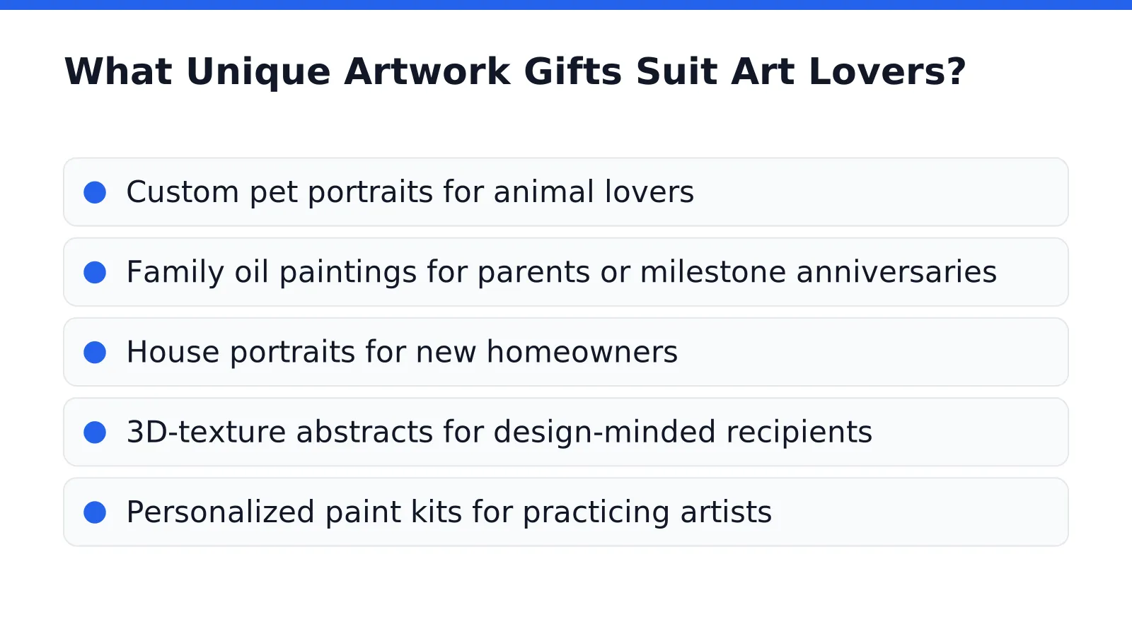 Four categories define the strongest choices: custom pet portraits, family oil paintings, house portraits
